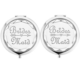 Paquete de 2 regalos de despedida de soltera para novia, 2 espejos de maquillaje para dama de honor, espejo de maquillaje compacto de bolsillo de cristal, regalo de dama de honor, espejo para fiesta de novia, regalos de propuesta de dama de honor (platea