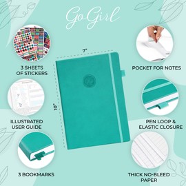 GoGirl Planner PRO Schedule - Undated Planner with Hourly Time Slots, Monthly, Weekly & Daily Organizer, Appointment Book for time Management, 18 x 25.5cm, Hardcover, Lasts 1 Year - Turquoise