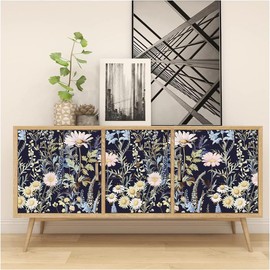 Nukofal Floral Peel and Stick Wallpaper Vintage Floral Contact Paper 15.7"x393.7" Dark Floral Wallpaper Boho Daisy Flower Wallpaper Self Adhesive Removable Wallpaper for Bedroom Decoration Vinyl