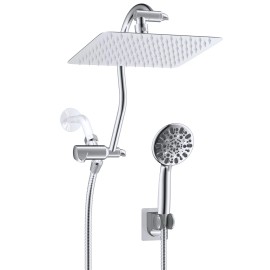Hibbent All Metal High Pressure Rainfall 10 Inch Shower Head/Handheld Showerhead Combo - Chrome