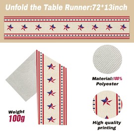 Patriotic Independence Day Table Runner America Memorial Day Dining Party Table Decorations Indoor Outdoor Celebration Red Blue Star Kitchen Home Decor 13x72 inch