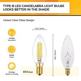 Hizashi E12 Candelabra LED Light Bulb 40 Watt Chandelier Light Bulbs Dimmable 5000K Daylight, B10 LED Candelabra Bulbs, 90+CRI, 4W, 450LM, Candle Light Bulbs, UL Listed, 12 Pack