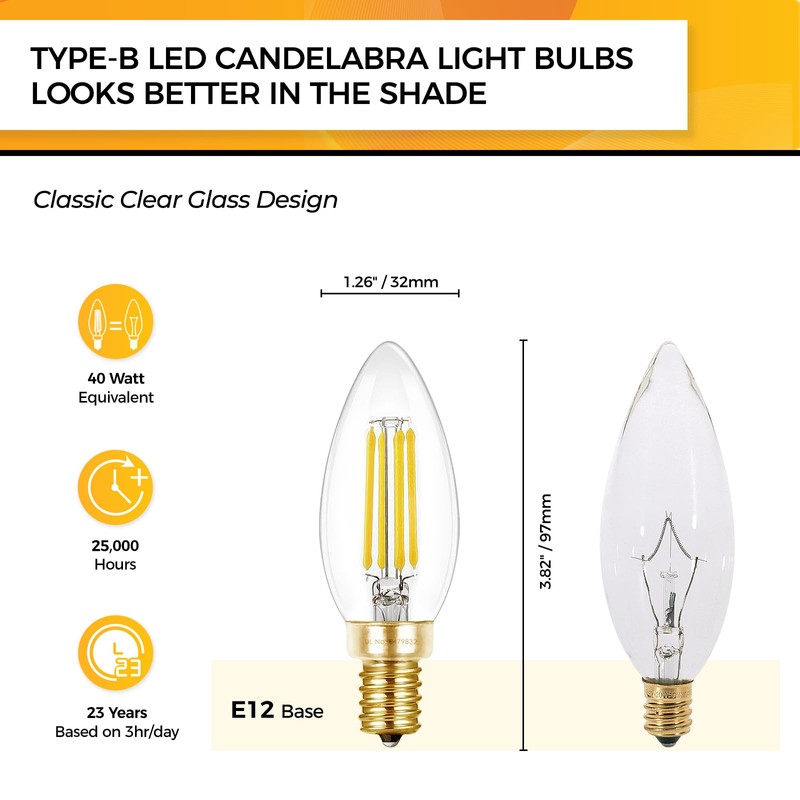 Hizashi E12 Candelabra LED Light Bulb 40 Watt Chandelier Light