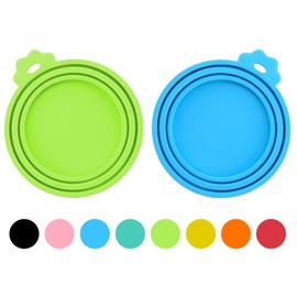 PWOD 2 Pack Pet Food Cans Lids, Silicone Food Can Covers for Dog and Cat, BPA Free/Food Safe/Universal, One Fit Most Standard Size Food Can Top Green/Blue