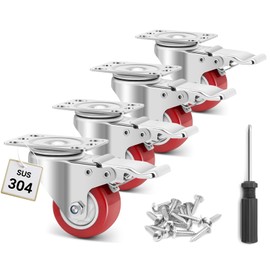 W B D WEIBIDA 2 Inch Stainless Steel Caster Wheels with Brake,Rust-Proof 304 Casters Set of 4,Anti-Corrosion Industrial Castor for Furniture,Labs,Hospitals,Restaurants, Toolbox