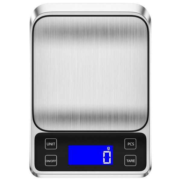WinGluge Digitale Küchenwaage, 5kg/1g Elektronische Kochwaage aus Edelstahl, Küchenwaage Digital
