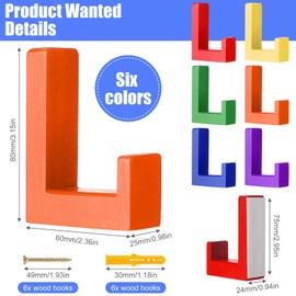 Teenyyou 6 Pack Kids Coat Wall Hooks Cute Kids Room Towel Hooks Wooden Decorative Adhesive Rainbow Wall Mounted Pegs for Keys Hat Coat Bathroom Decor