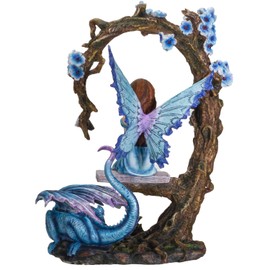 Pacific Giftware FairyTate Fantasy Fairy on The Swing with Dragon Decorative Resin Collectible Figurine Statue