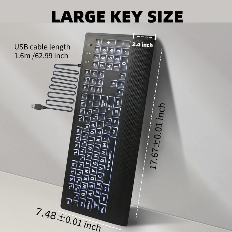MIKUSO Large Print Backlit Keyboard for Seniors and Low Vision