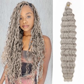 Curly Braiding Hair Ocean Wave Crochet Hair 14Inch Deep Curly Crochet Braids Wet and Wavy Braiding Hair Synthetic Crochet Hair for Black Women (14 Inch (Pack of 2), Grey)