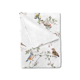 Watercolor Sparrow Spring Floral Baby Blanket for Boy Girl Birds Flowers Leaves Flannel Receiving Blanket Animal Soft Swaddle Blanket Breathable Newborn Infant Nursery Toddler Crib Bed Blanket 30x40