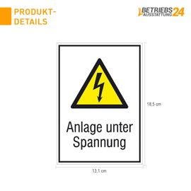 Betriebsausstattung24 Warning Combination Sign "Anlage unter Spannung" - Hard PVC - 13.1 x 18.5 cm - DIN EN ISO 7010 - Text and Symbol Sign