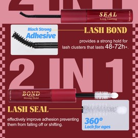 Lash Cluster Glue Black Lash Glue for Eyelash Clusters 2 IN 1 Lash Bond and Seal Waterproof Strong Hold DIY Spikes Individuals Eyelash Glued Long Lasting Mild
