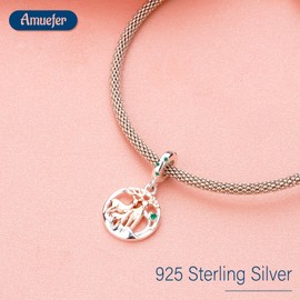 Amuefer Christmas Deers Charms for Bracelets 925 Sterling Silver with Cubic Zirconia Family Dangle for Necklaces Winter Christmas Jewelry Gifts for Women Girls, Sterling Silver, Cubic Zirconia