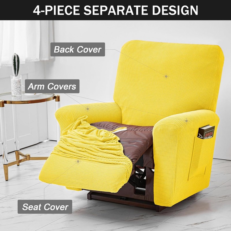 CONRUSER Stretch Recliner Chair Covers, 4-Piece Soft Sofa Cover Thick
