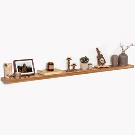72" Floating Shelves for Wall, Rustic Elm Wood Floating Shelf for Home Decor, Wall-Mounted Display Shelves with Heavy-Duty Bracket, Long Floating Shelf for Bathroom, Kitchen, Natural Color