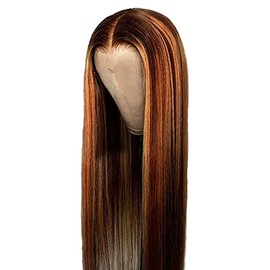 AiPliantfis Straight Human Hair Wig Brown Echthaar Perücke Damen 4X1 Lace Glueless Wig Wear and Go P430 Highlight Pre Plucked 150% Density Unprocessed Brazilian Remy Hair 30 Zoll