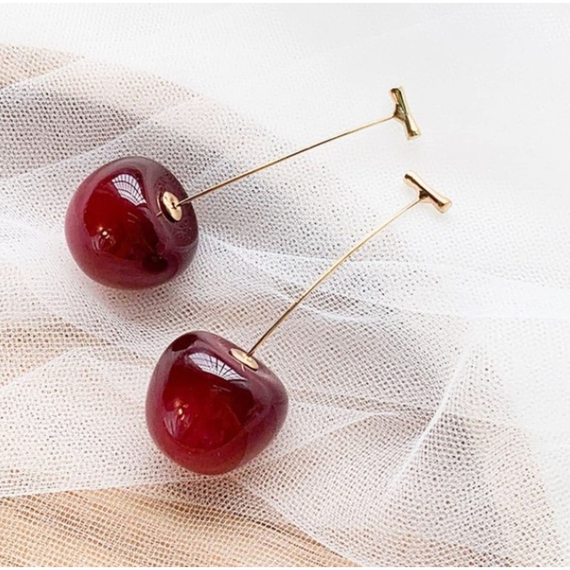 Red Cherry Earrings for Women, Dangle Style in a Gift