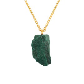 TGH Raw Malachite Stone Pendant Necklace, Crystal Pendant 10-20 mm, Necklace for Women, Raw Crystal Jewelry, 16 + 2 Inches Adjustable Gold Plated Chain, Valentine Day Gift (Malachite)