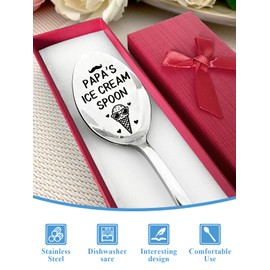 Advivio Funny Papa's Ice Cream Spoon, Engraved Stainless Steel Ice Cream & Dessert Cheese Spoon, Gift for Papa Dad Grandpa Men, Birthday Father’s Day Presents