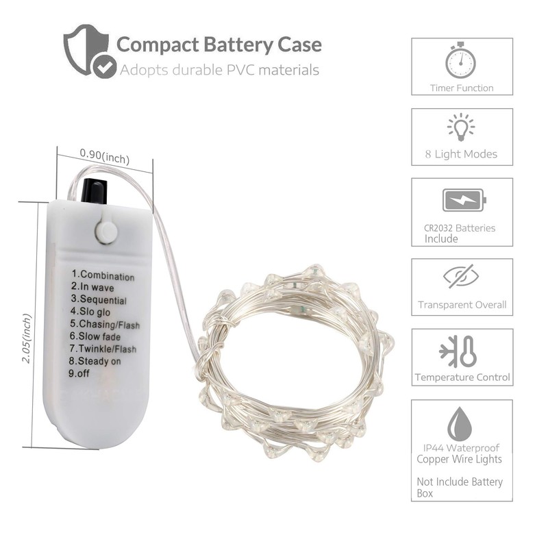 6 Pack Fairy Lights Battery Operated with Timer 2PCS Remote