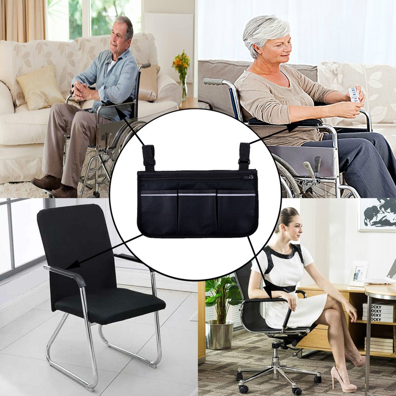 Wheelchair Bag with Pockets Reflective Strips Armrest Side Bag for