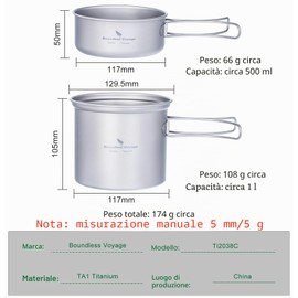 Boundless Voyage Pentola in titanio con manico pieghevole Set di stoviglie da campeggio per picnic in campeggio