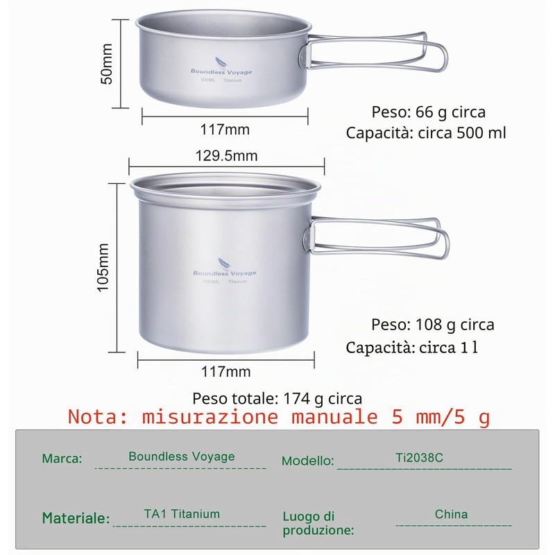 Boundless Voyage Pentola in titanio con manico pieghevole Set di