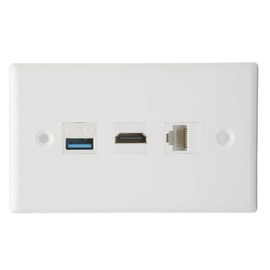 Goshyda Wall Plate, HD Multimedia Interface CAT6 USB 3.0, 3-Port RJ45 Ethernet Female Wall Plate for HDTV, Compatible with Cat5, Cat5e, Cat6 Cables
