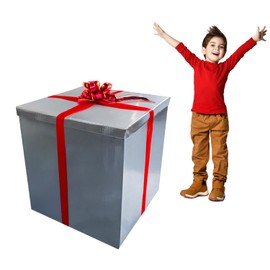 JAPJA Giant Gift Box Silver Cardboard Decorative Box with Lid, Silver Gift Box for Birthday Surprise, Pregnancy Announcement, Gender Reveal, Christmas Presents and Other Celebrations (Size: 28x28)