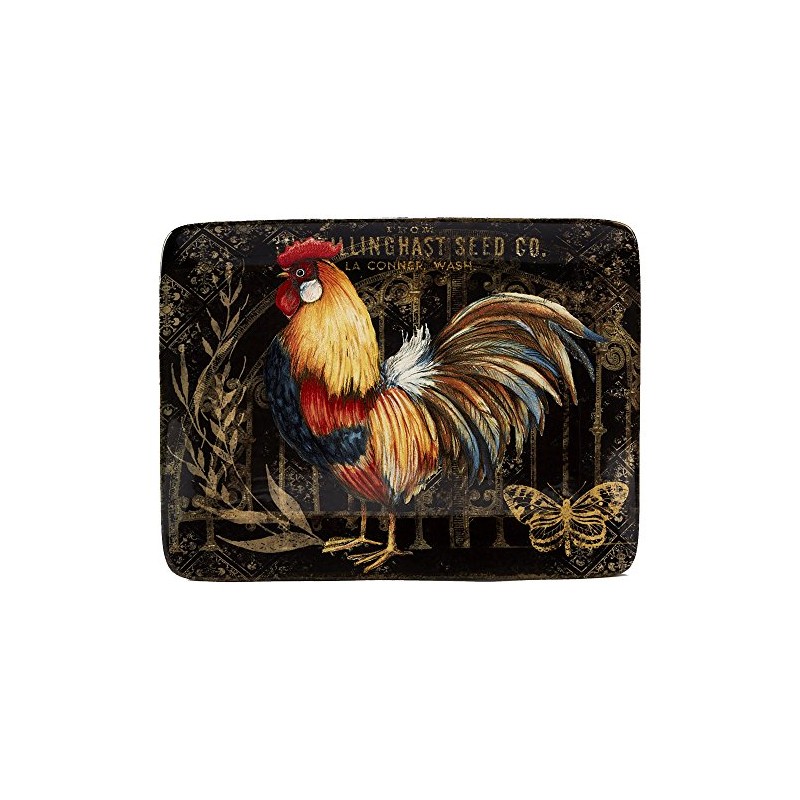 Certified International 23659 16" x 12" Gilded Rooster Rectangular Platter,
