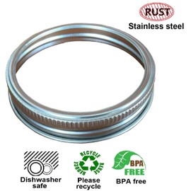 THINKCHANCES Food Grade and BPA Free Silver Stainless Steel Rust Resistant Dishwasher Safe Screw Bands/Rings for Mason, Ball, Canning Jars (12 Pack, Wide Mouth)