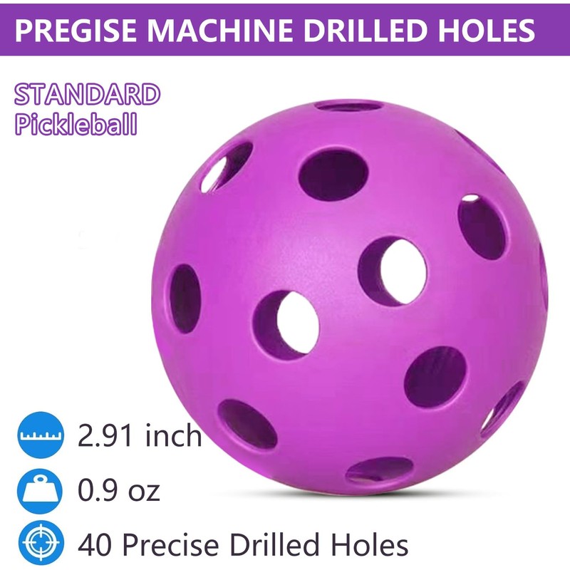 12 Pack Pickleball Balls, 40 Holes Outdoor Pickleballs, High Elasticity