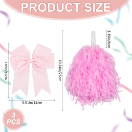 CREATCABIN Cheerleading Pom Poms and Large Cheerleader Hair Bow Metallic Foil Pompoms Cheer for Sport Events Cheering Squad Dance Rooters Accessories Adults Team Football Baseball Softball Pink