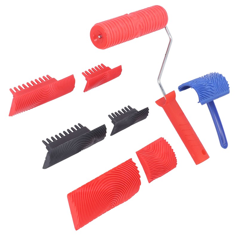 Wood Graining Roller with Handle Rubber Wood Pattern Texture Painting