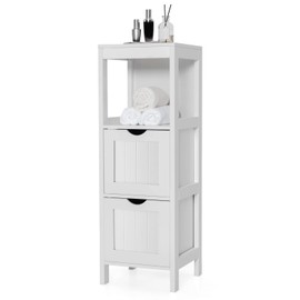 RELAX4LIFE Bathroom Floor Storage Cabinet - Storage Organizer with 2 Removable Drawers, Open Shelf, Anti-Tilt Design, Multipurpose Freestanding Storage Unit for Bathroom, Living Room, Bedroom, White