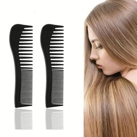 All Purpose Wide Tooth Comb,2 Pack Hair Comb Set 7.2 inch Plastic Anti-Static Barber Comb,Tooth&Fine Tooth Comb Hairstyle Comb Grooming Comb for Men Women (Black)