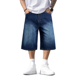 TANDAGI Men Baggy Denim Shorts Y2k Dark Blue Loose Fit Denim Shorts Men Relaxed Fit 90s Work Jorts for Boys 38