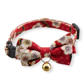Hanami Bow Tie Cat Collar (Red) with bell safety breakaway soft lightweight for cats kitty kitten Japanese stylish pattern, No.1 Seller in Japan