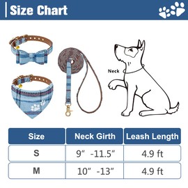 Dog Leash Collar Set - 3 Pack Plaid Pattern Adjustable Escape Proof Leash Collar Set for Outdoor Walking