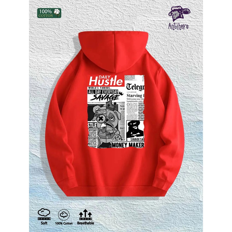 Daily Hustle Newspaper Graphic Hoodie 100% Cotton US Warehouse 7