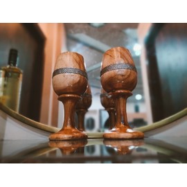 collectiblesBuy Accessories Rustic Drinkware Goblet Cup Handmade Eco-friendly Wine Glass Set of 2 Handmade Wooden Wine Goblet Drinking Water Cup Grey Rope Design Strap Kitchen