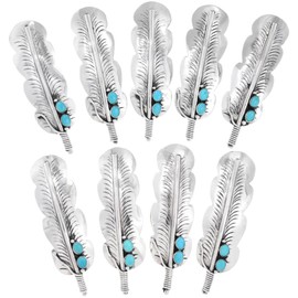 Navajo Turquoise Sterling Feather Hair Barrette Hammered Silver Patterns on Silver Spring Clip 3314