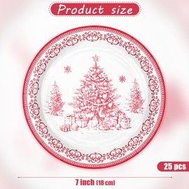WRAPAHOLIC 25Pcs Christmas Paper Plates - 7 Inch Sketch Christmas Tree Disposable Plates Decorative Dessert Plates for Holiday Party Tableware Supplies Table Decor
