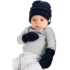 Funky Junque Juego de gorro de punto acanalado y guantes suaves a juego para bebé recién nacido y niña, Azul marino (0-9 Meses), 0-9 Meses