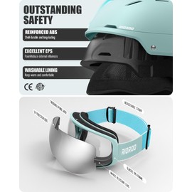 RIOROO Ski Helmet with Safety Goggles Set, Adjustable Vent Sports Helmet with Goggles, Suitable for Snow Sports, Snowboard Skiing, Windproof, Suitable for Male and Female Teenager Ski Helmets