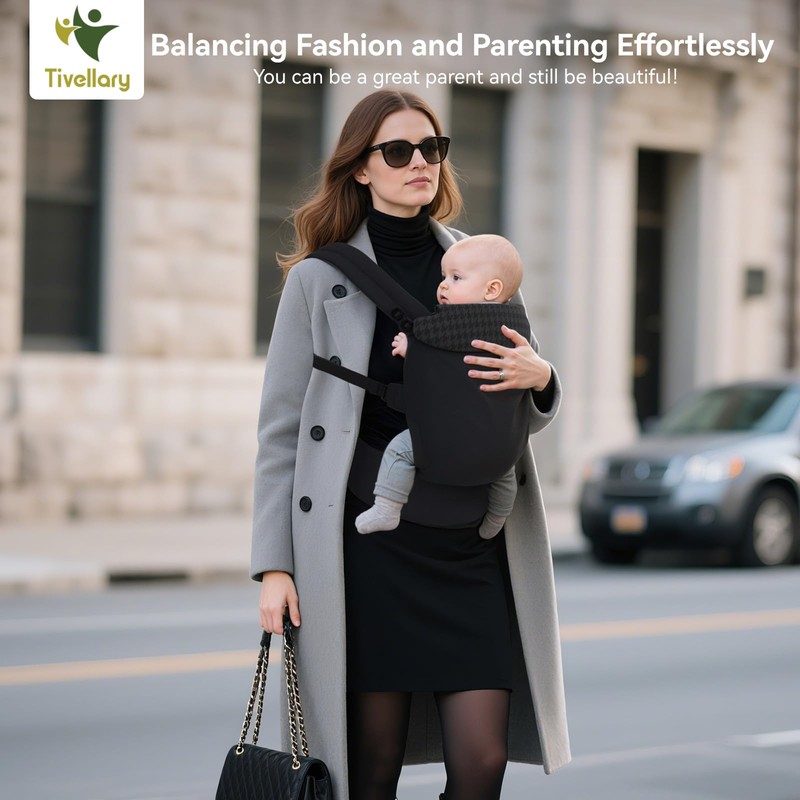 Tivellary Reversible Baby Carrier – Black Solid & Houndstooth; Lightweight