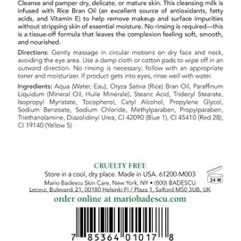 Mario Badescu Leche limpiadora con clavel, aceite de arroz y vitamina E – Limpiador desmaquillante líquido sin enjuague con fórmula lechosa para el cuidado de la piel y una experiencia de limpieza suave, 177 ml
