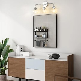 Ketaukdat Bathroom Vanity Light Fixtures, Chrome Globe Vanity Lighting Over Mirror, 3-Lights Mid Century Modern Bathroom Wall Sconces with Clear Glass Shade, 22 inch