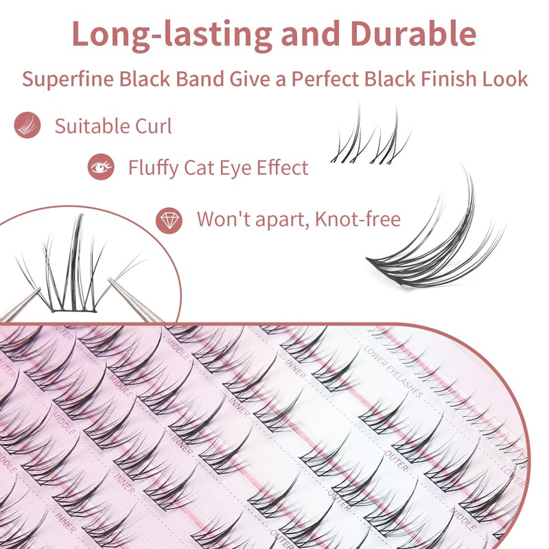 Individual Eyelash Extensions, 132 Clusters, Lash Clusters, Eyelashes, D-Curl, DIY